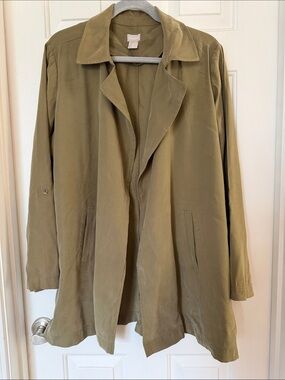 Chico's Olive Trench-Style Lightweight Coat size 14